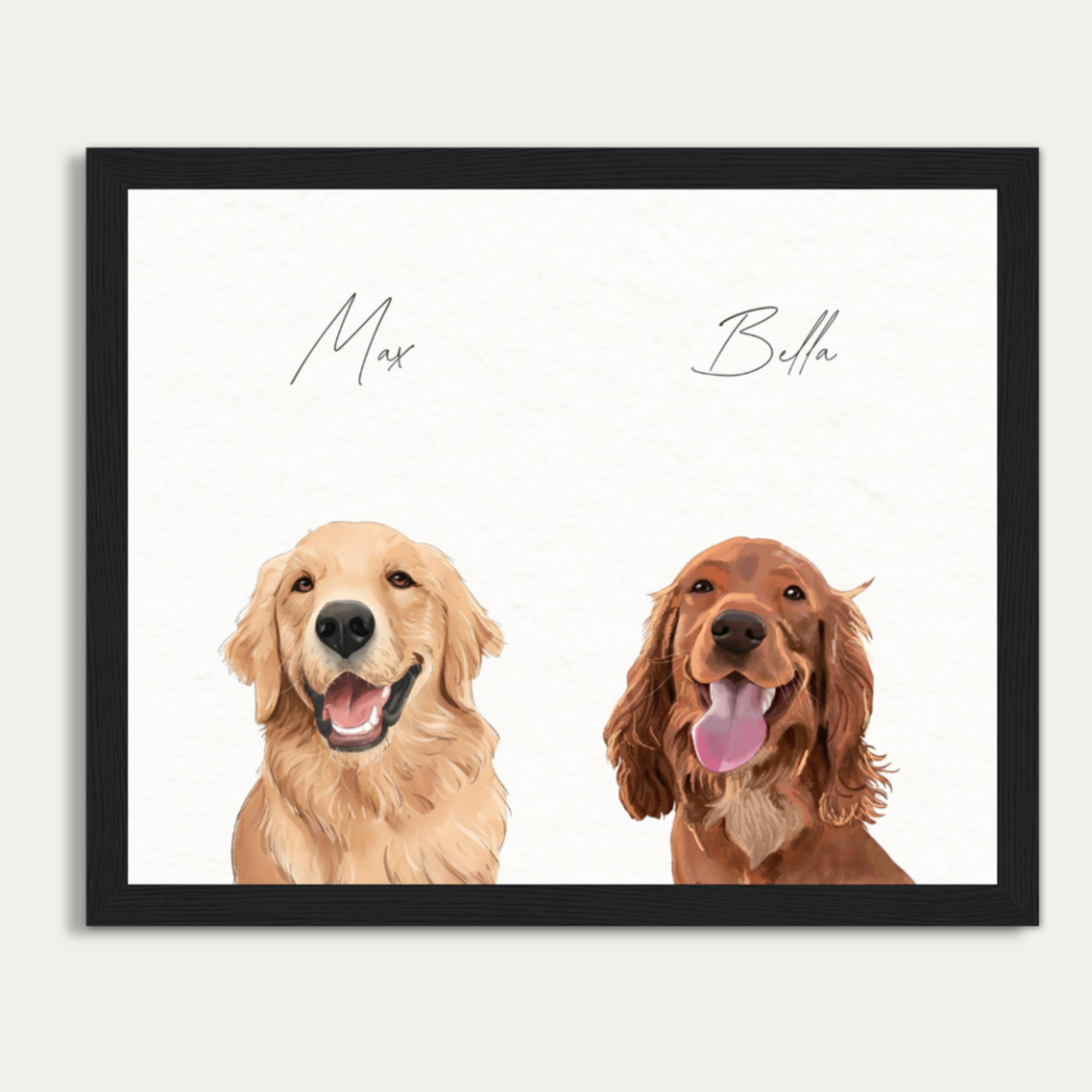 Custom Watercolor Two Pet Half Body Portrait