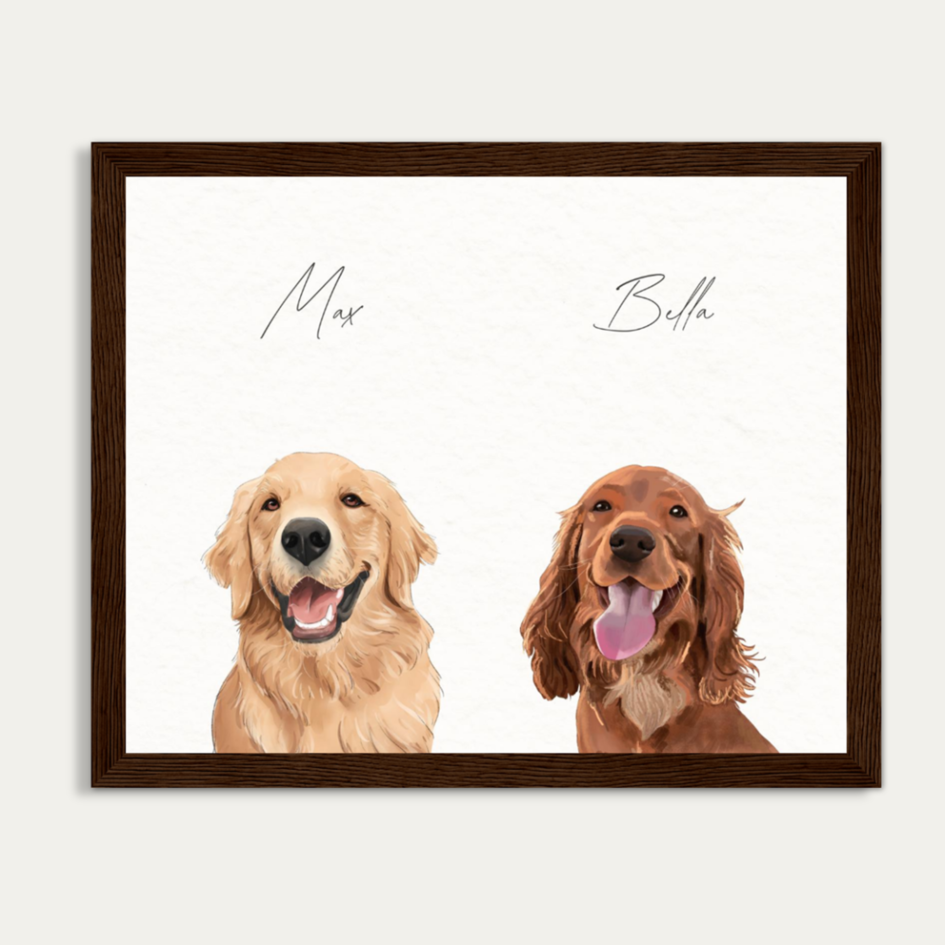 Custom Watercolor Two Pet Half Body Portrait