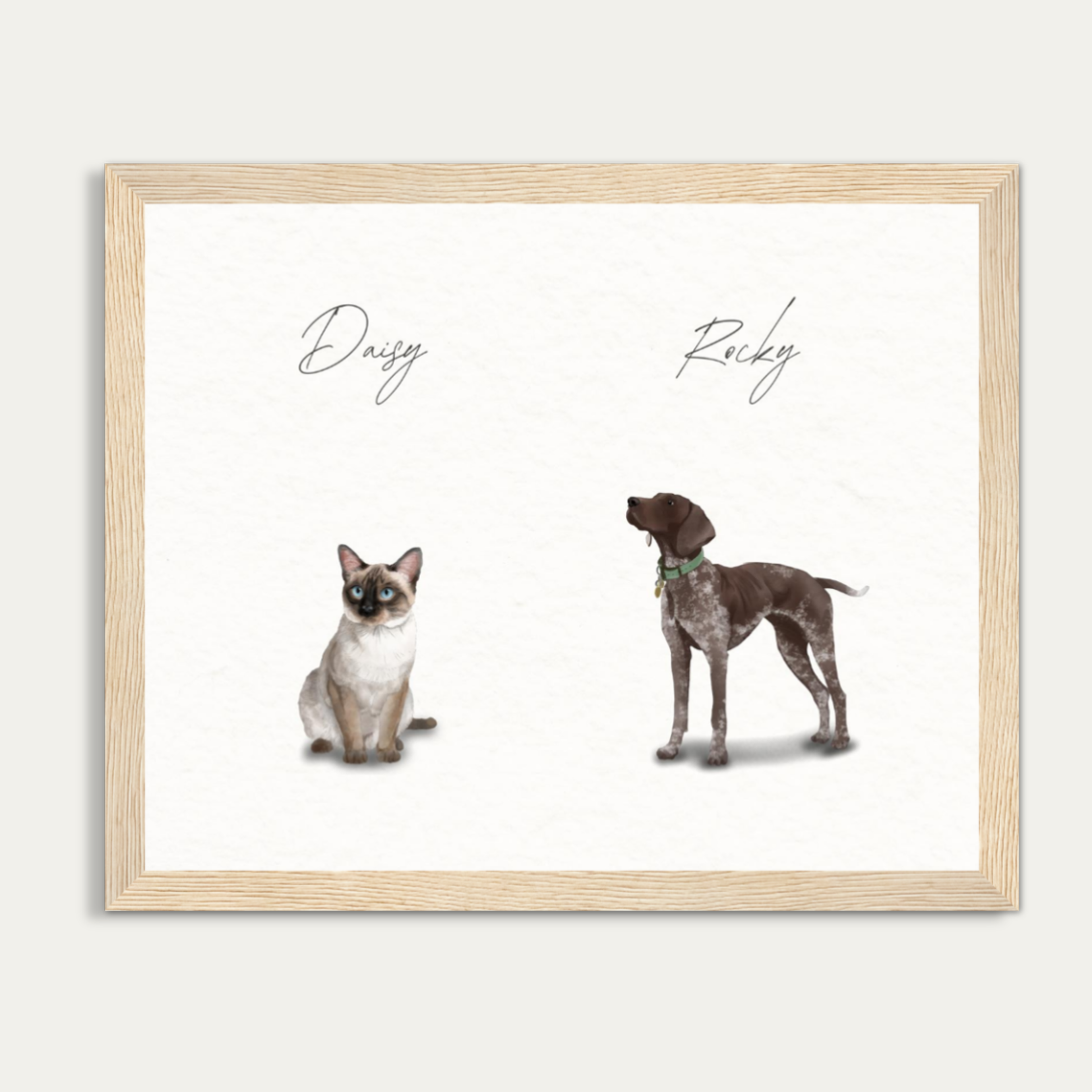 Custom Watercolor Two Pets Full Body Portrait