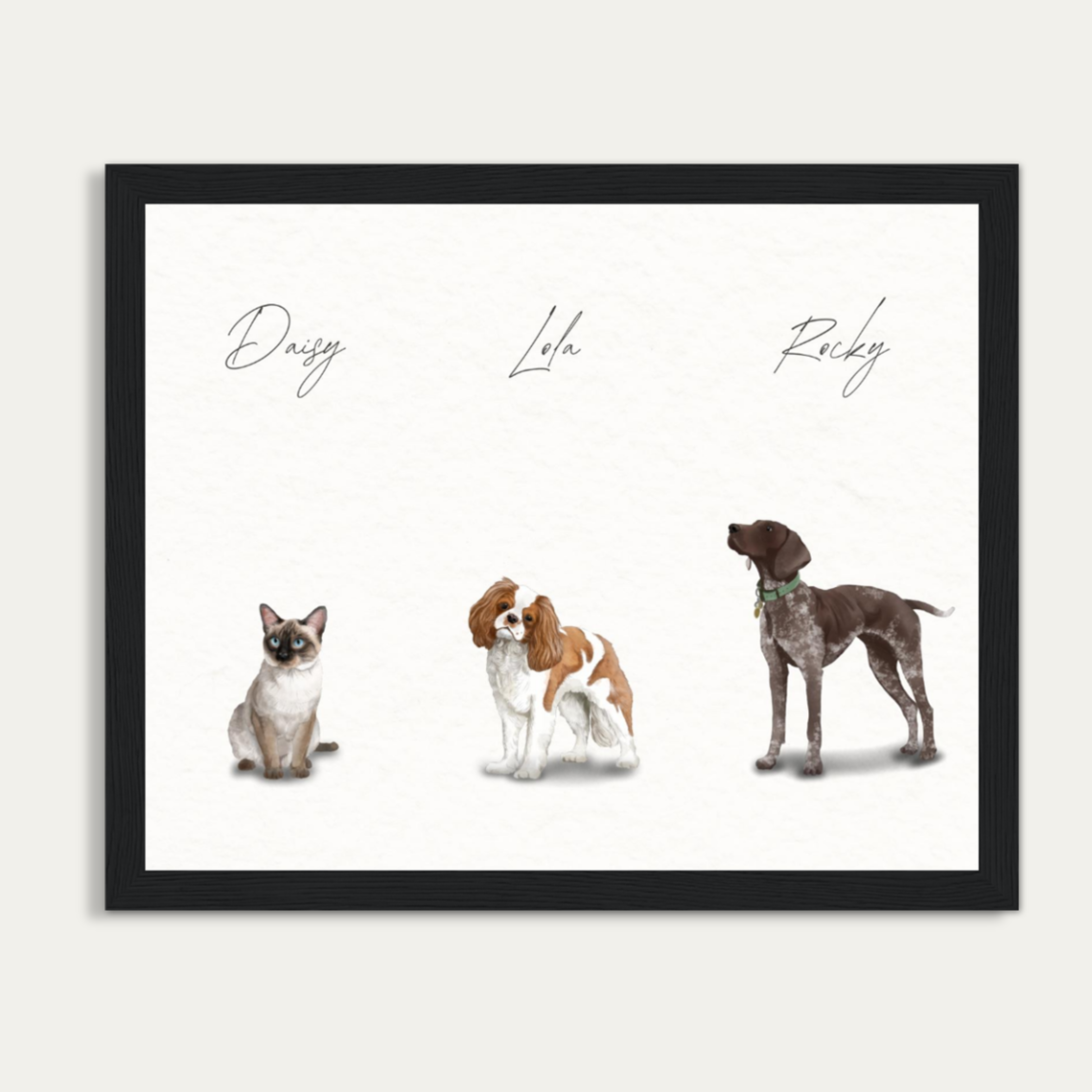 Custom Watercolor Three Pets Full Body Portrait