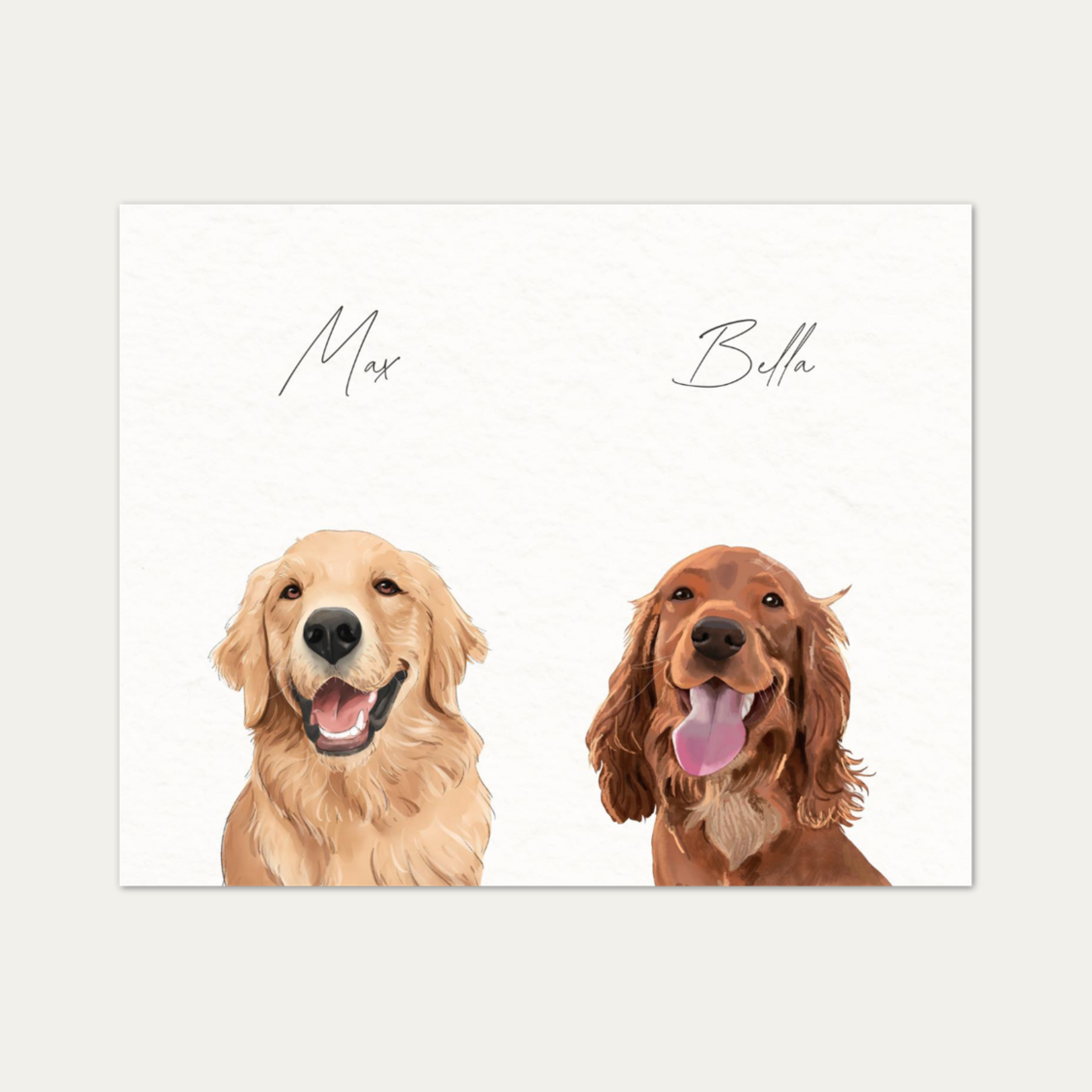 Custom Watercolor Two Pet Half Body Portrait
